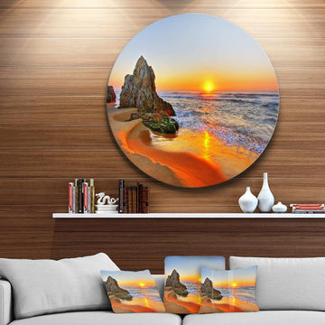 Beautiful Sunrise by Beach in Tathra - Sea & Shore Round Metal Wall Art